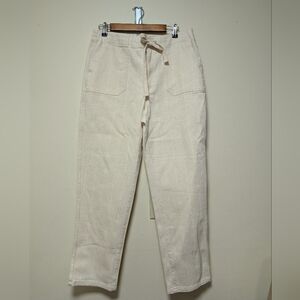 J.Crew Coastal Dream Drawstring Pants Cream Stripe Cotton Size M NWT